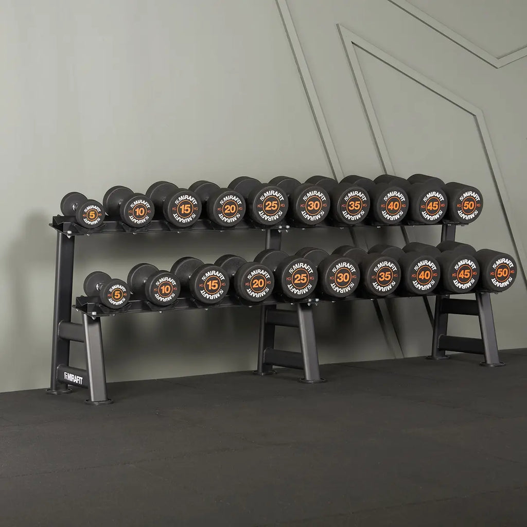 Mirafit Rubber Dumbbell Set with Storage Rack