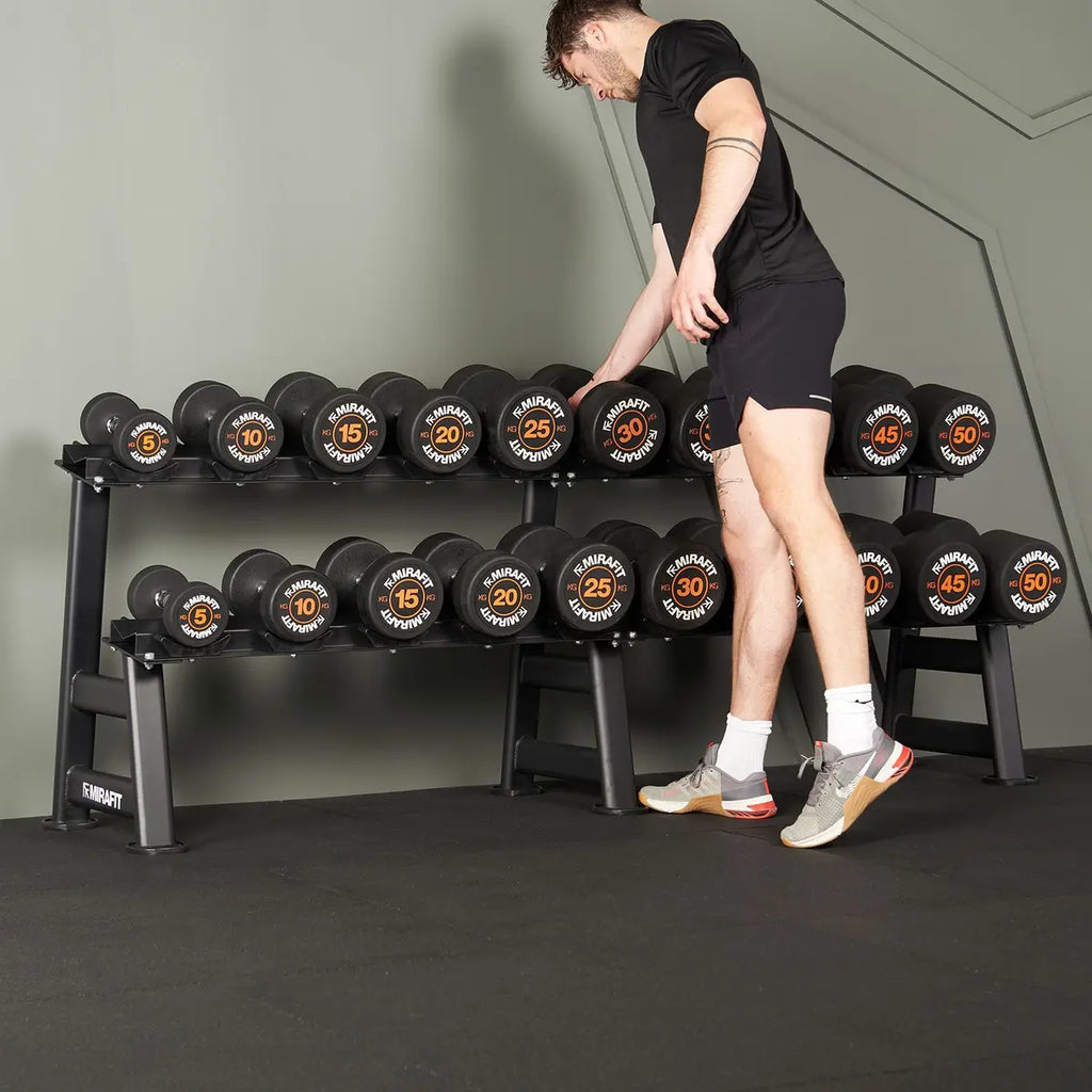 Mirafit Rubber Dumbbell Set with Storage Rack