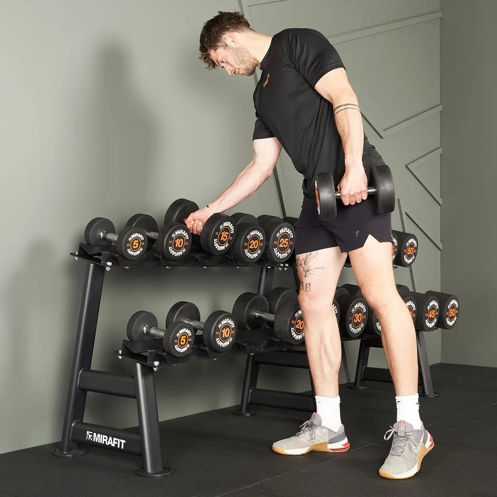 Mirafit Rubber Dumbbell Set with Storage Rack